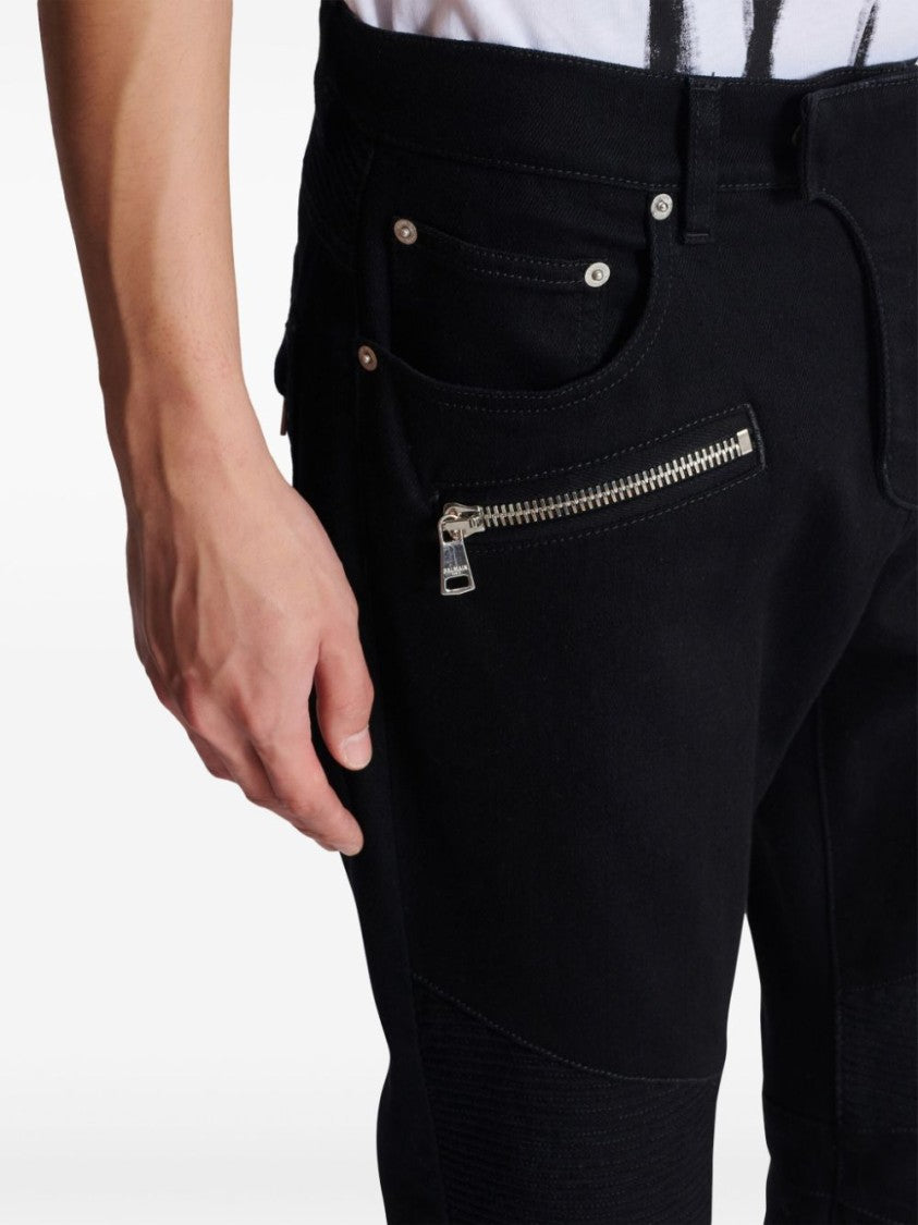 Balmain Cotton Blend Black Denim Jeans With Multi-Pocket Design