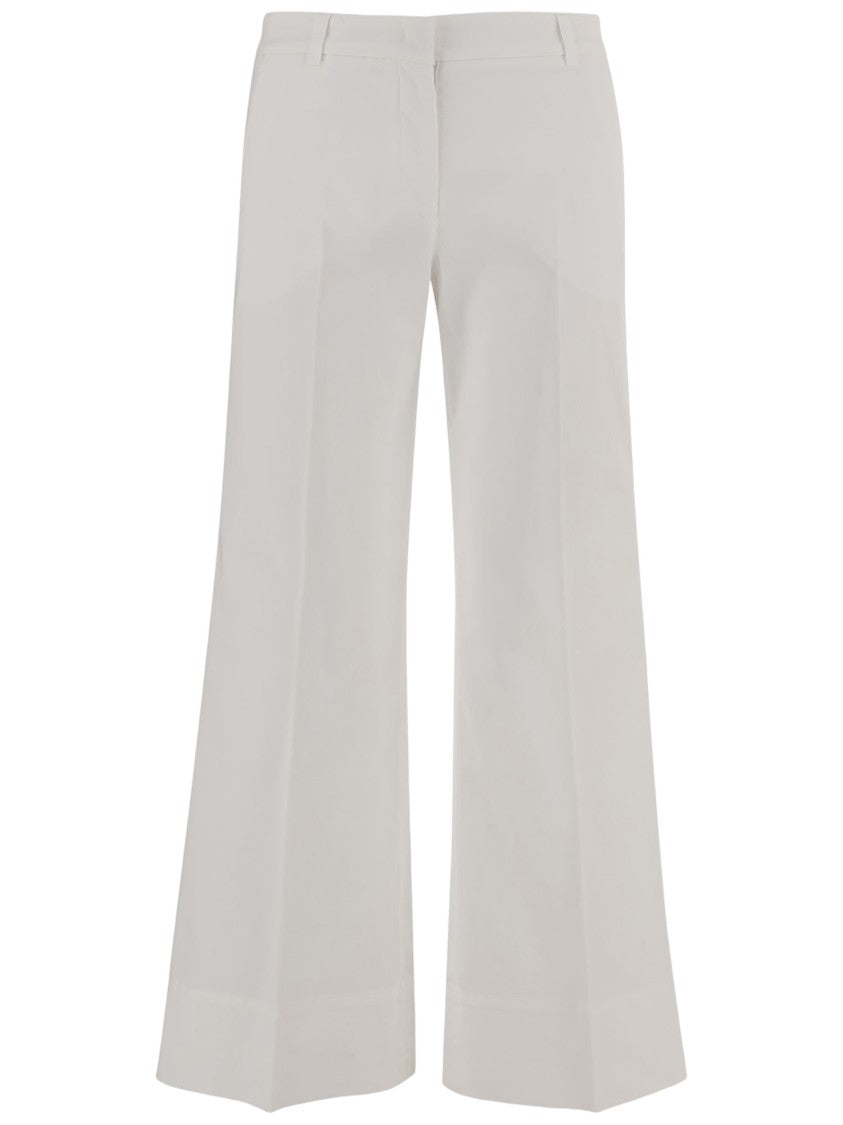 Ql2 Flared Stretch Cotton Pants With Pressed Crease