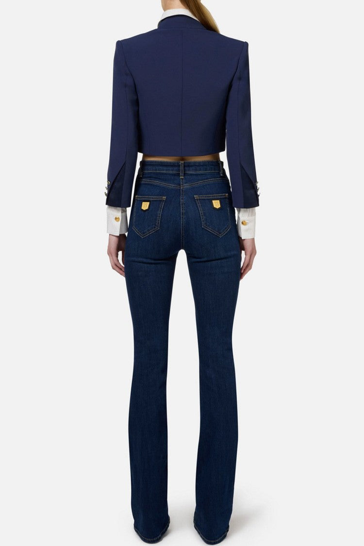Elisabetta Franchi Blue Patch Pocket Gold Button Cotton Jeans