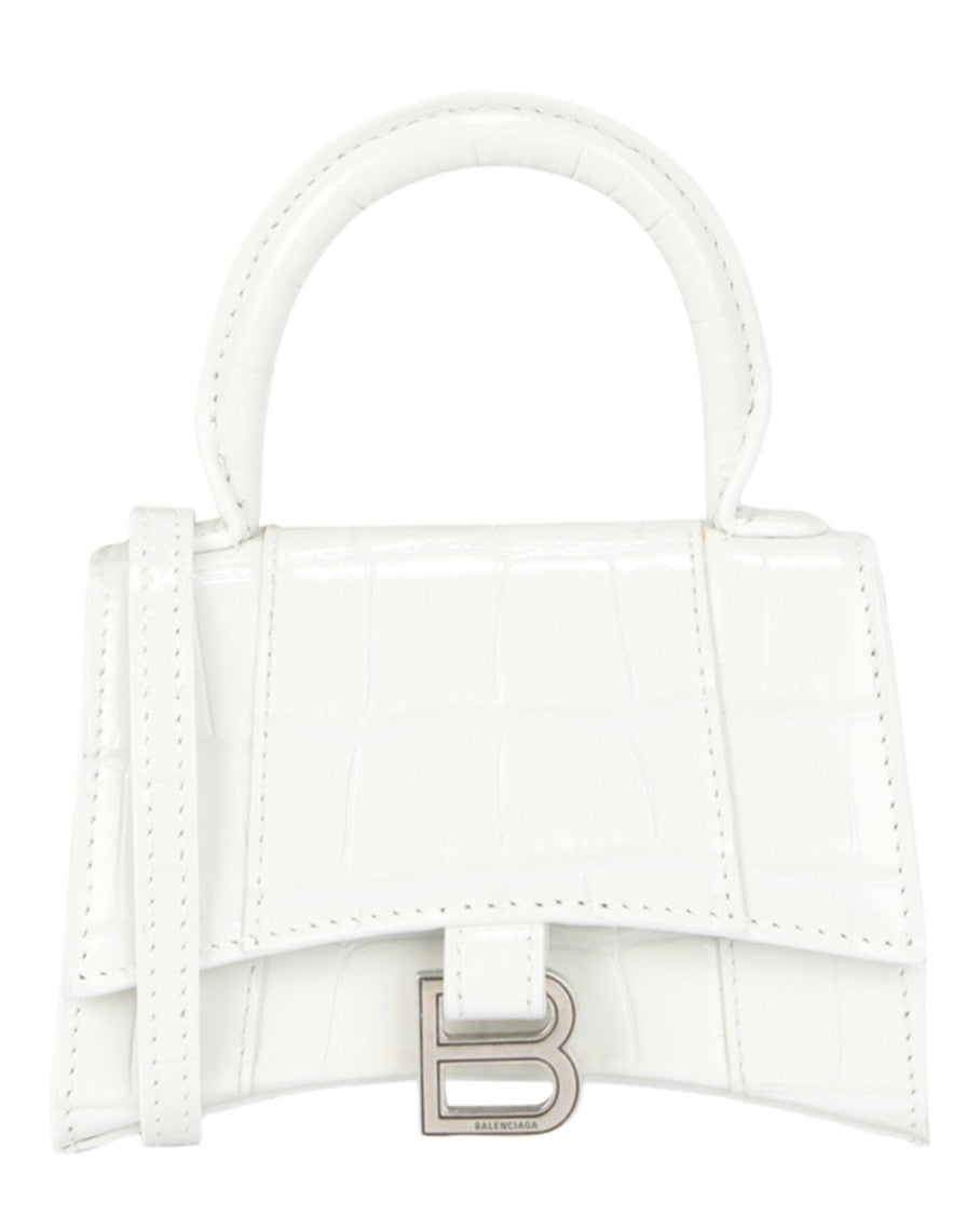 Balenciaga Hourglass Xs Crocodile Embossed Top Handle Handbag