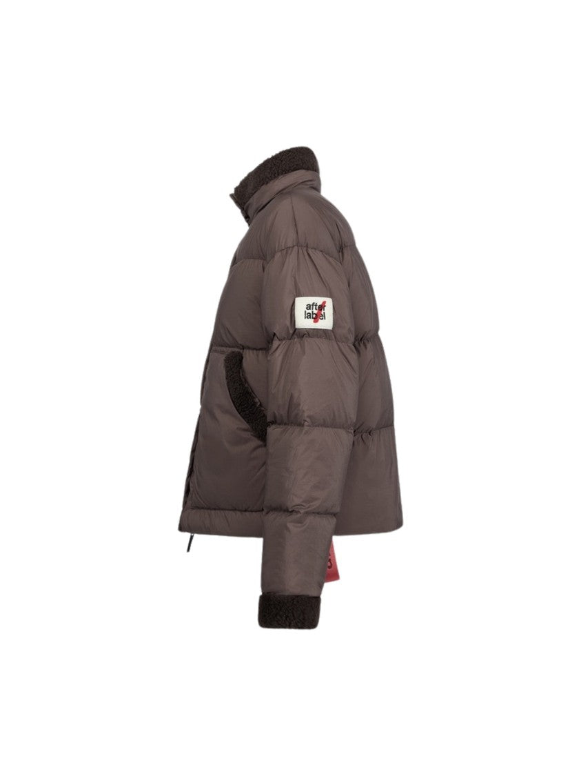 After Label Ande Cropped Brown Shearling Glossy Nylon Down Jacket