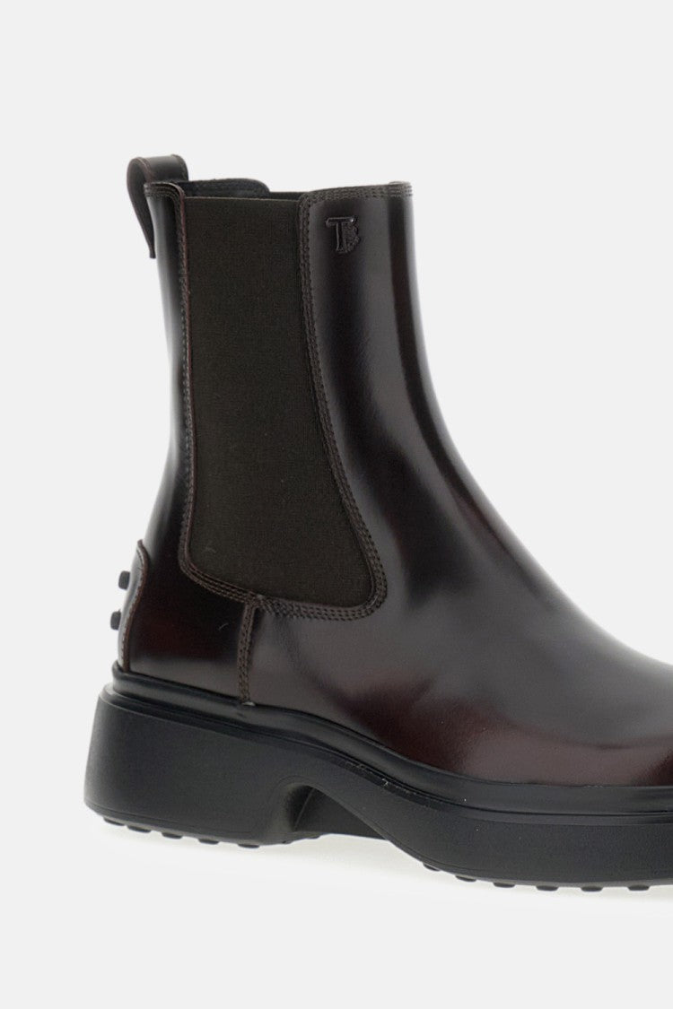 Tod's Burgundy Brown Ankle Boots With Elastic Sides