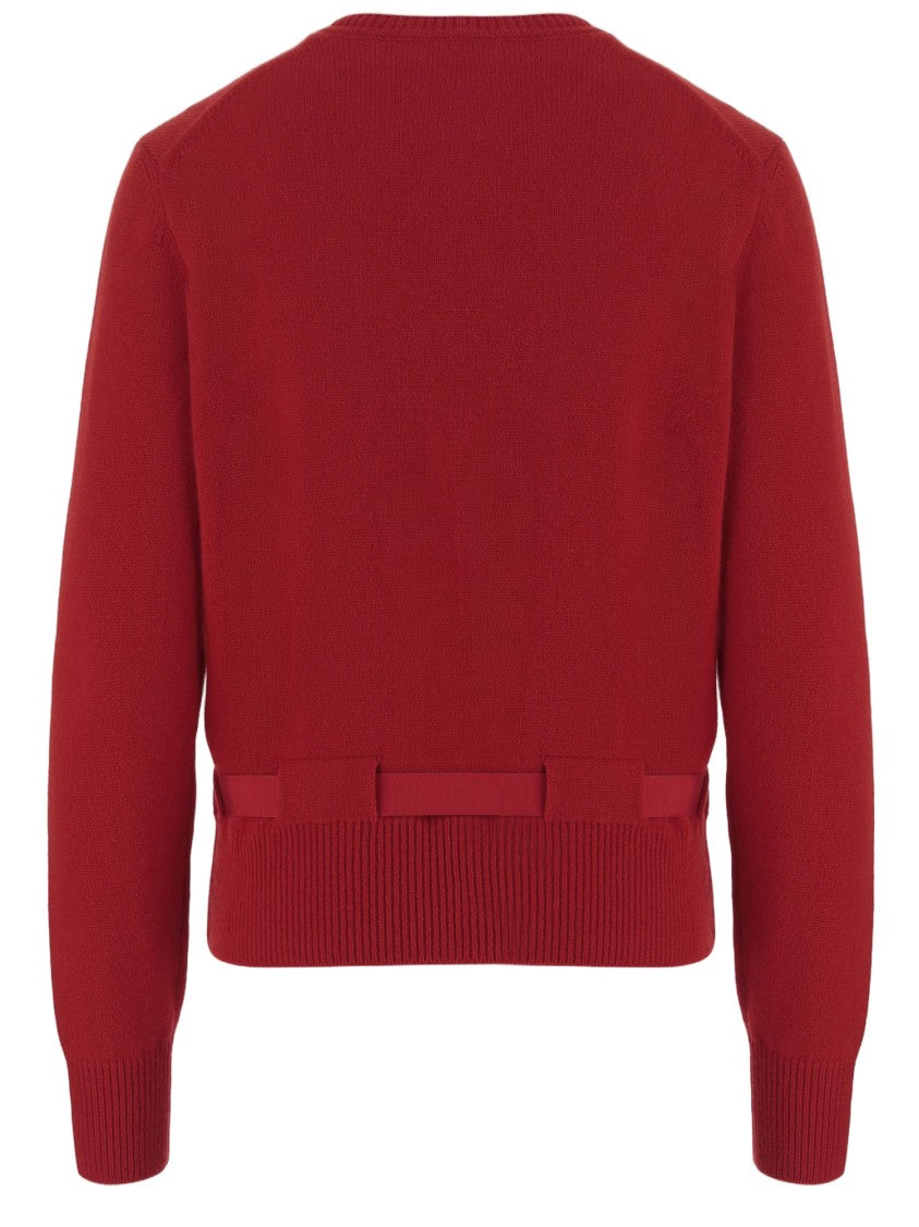 Salvatore Ferragamo Cashmere Cardigan With Hidden Button Closure And Grosgrain Belt