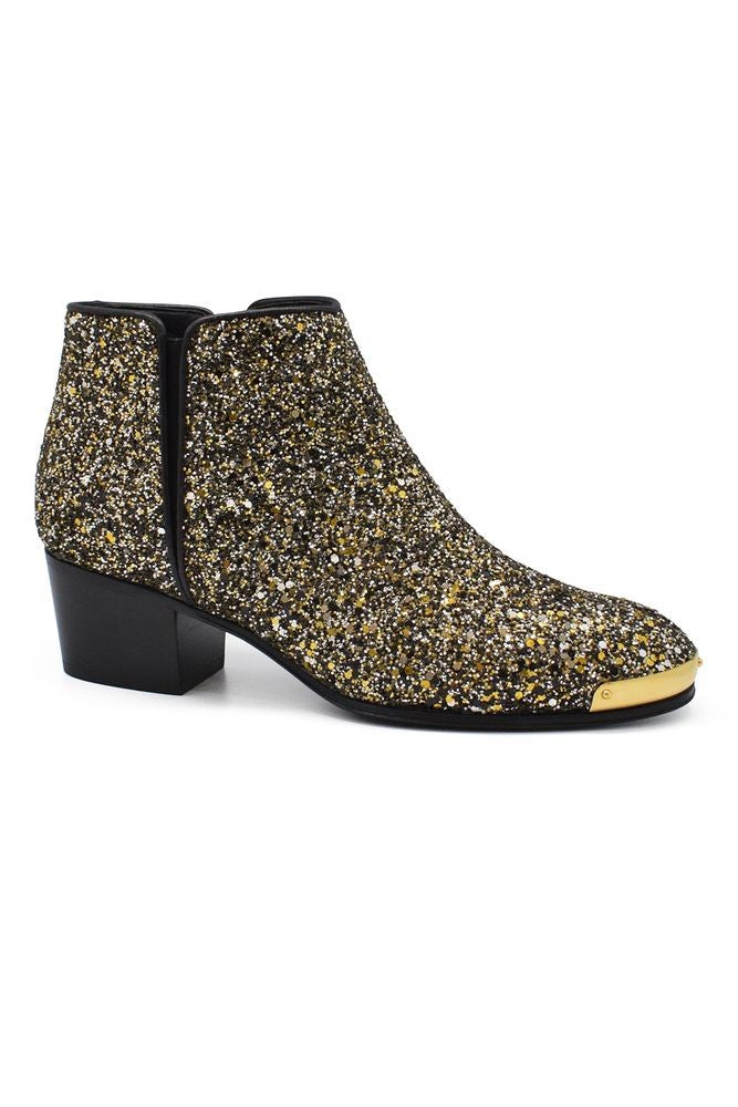 Giuseppe Zanotti Pointed-Toe Ankle Boots With Gold Glitter Paillettes