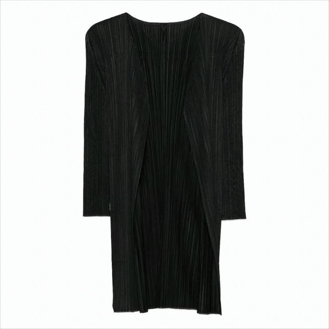 Pleats Please Long Pleated Cardigan With Open-Front Design