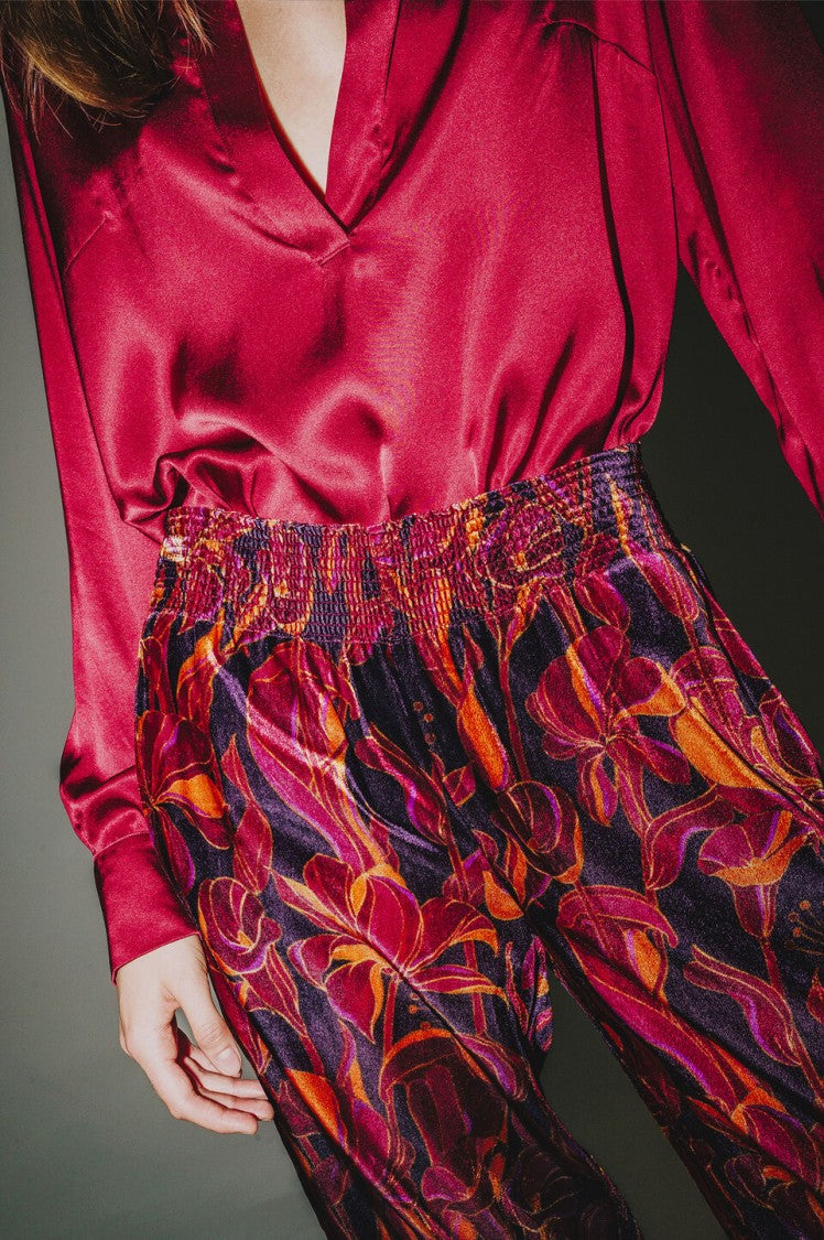 Maliparmi Lily's Ballet Velvet Smocked Wide-Leg Pants