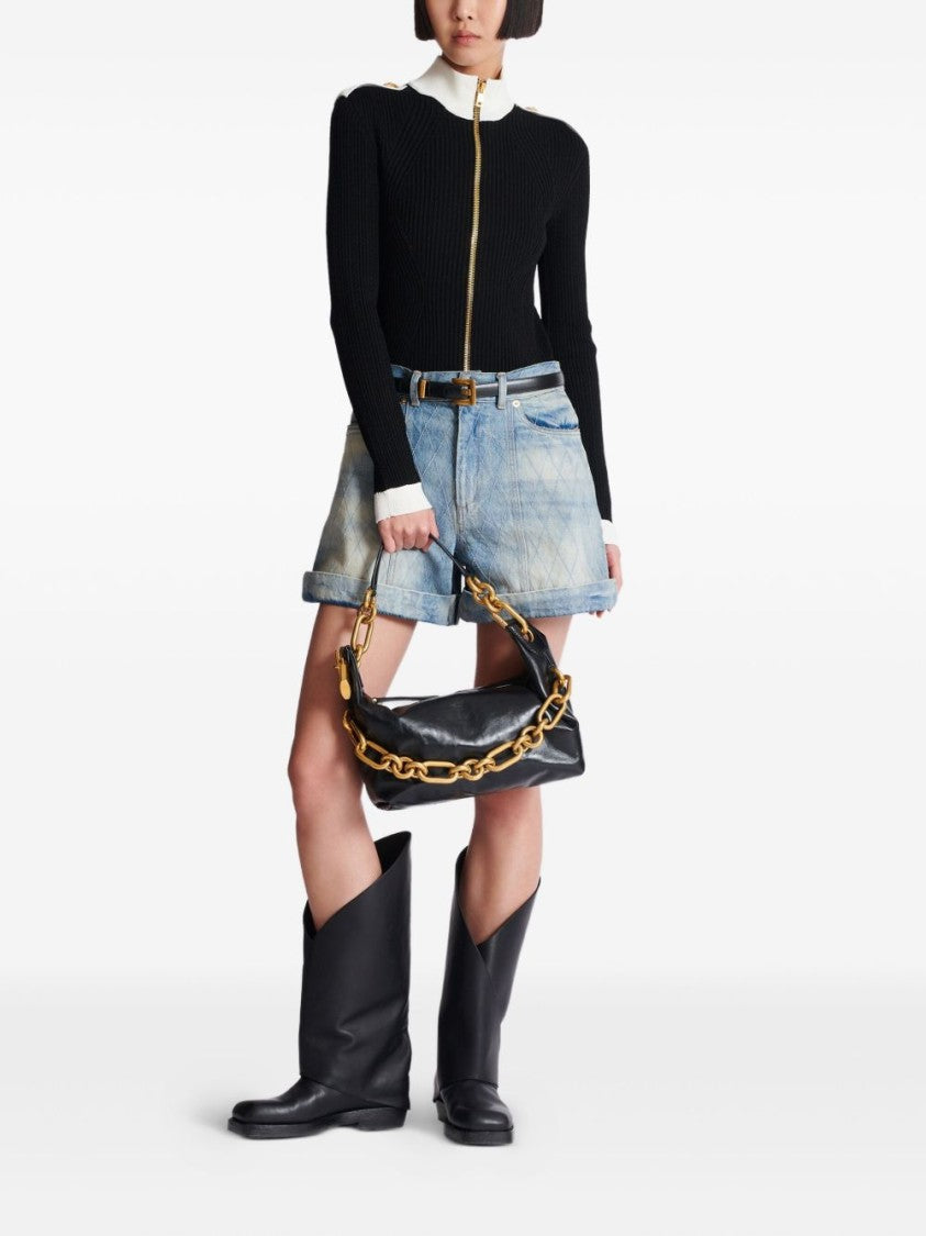 Balmain Oversized Gold Chain Black Handbag