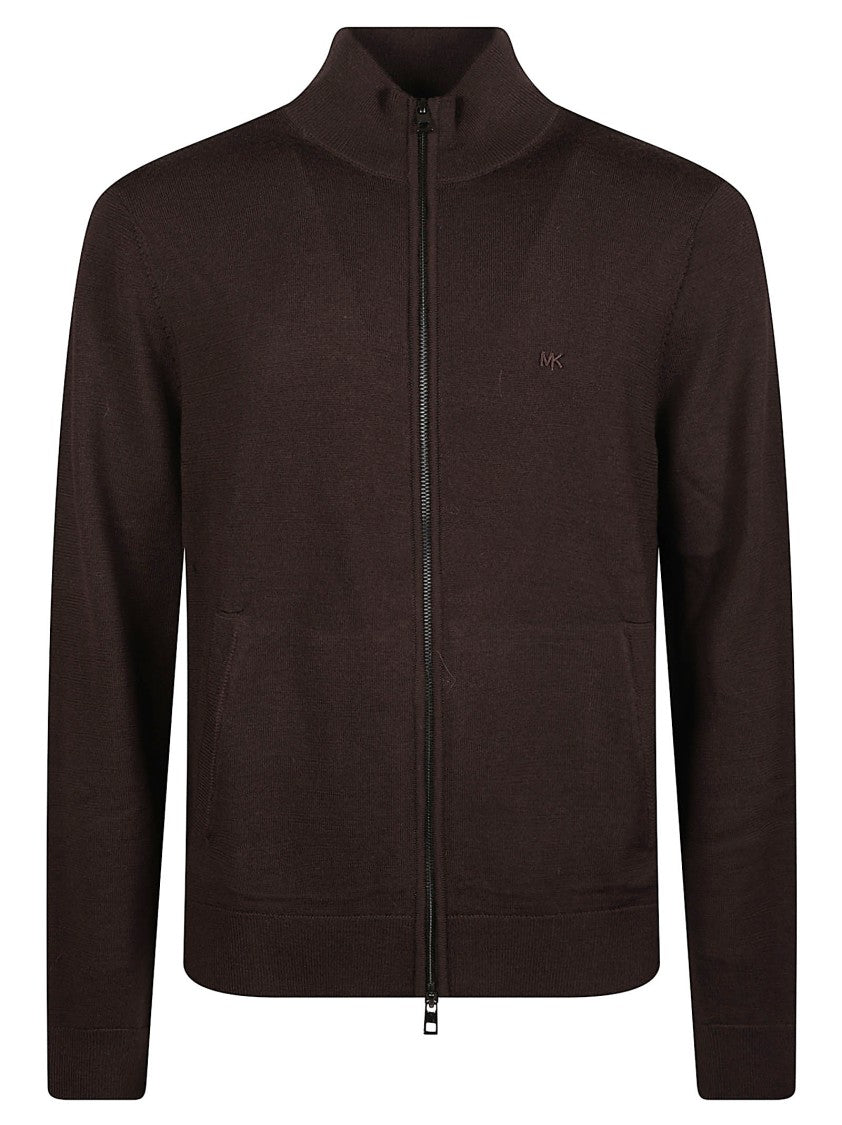 Michael Kors Embroidered Logo Full-Zip Merino Wool Sweater