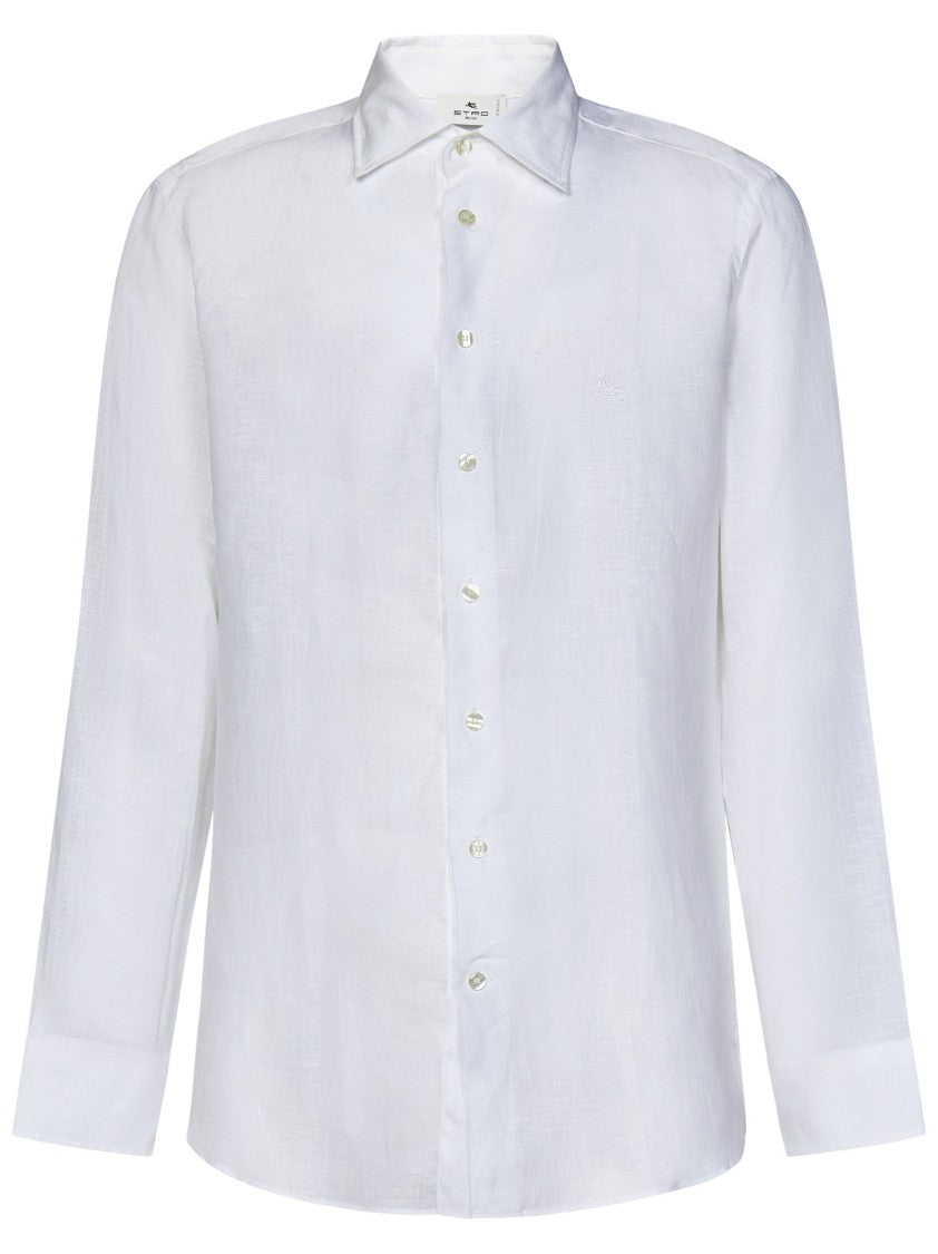 Etro Relaxed-Fit White Linen Shirt With Logo Embroidery
