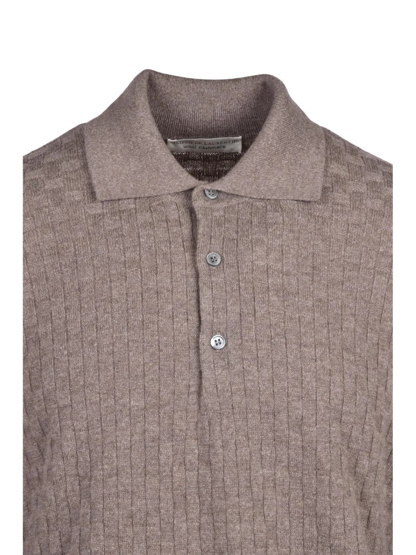 Filippo De Laurentiis Grey Merino Wool-Blend Knit Polo Shirt