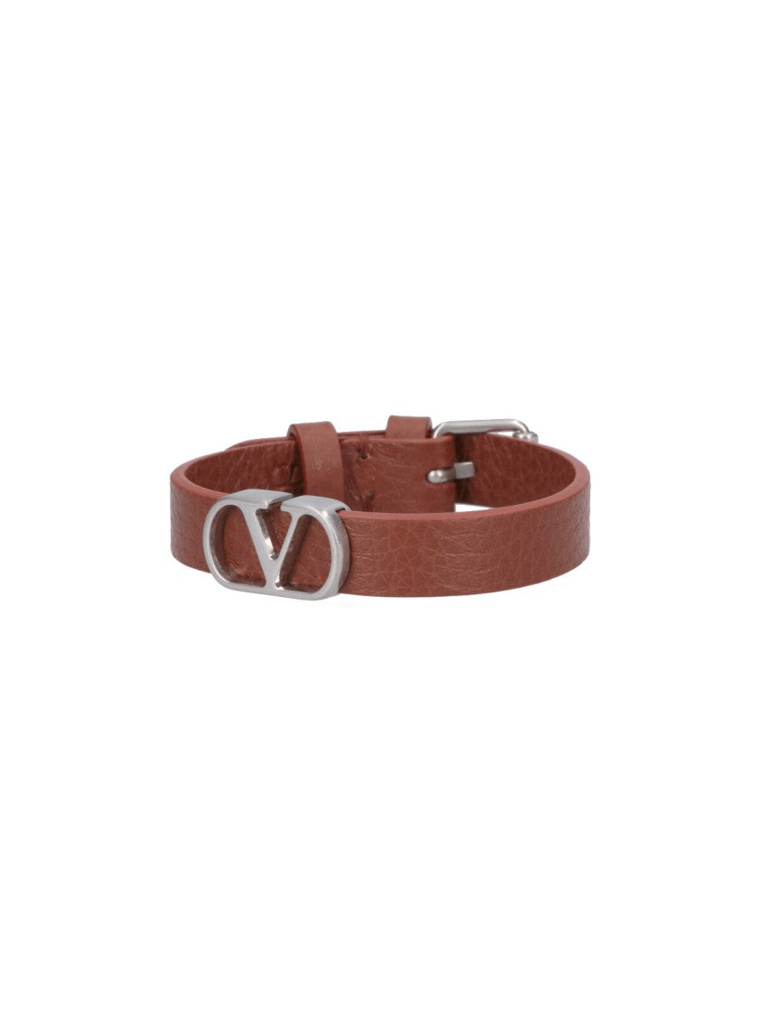 Valentino Garavani Textured Brown Leather Bracelet