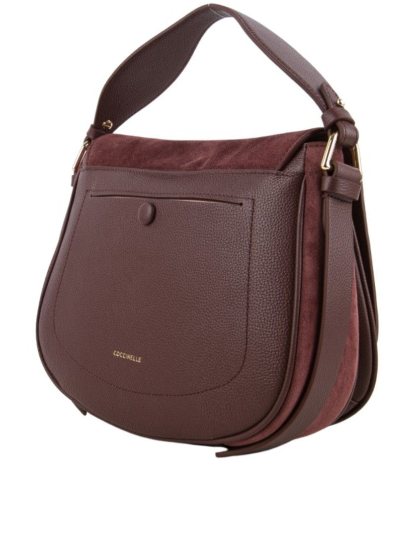 Coccinelle Mavery Structured Burgundy Calf Suede Handbag