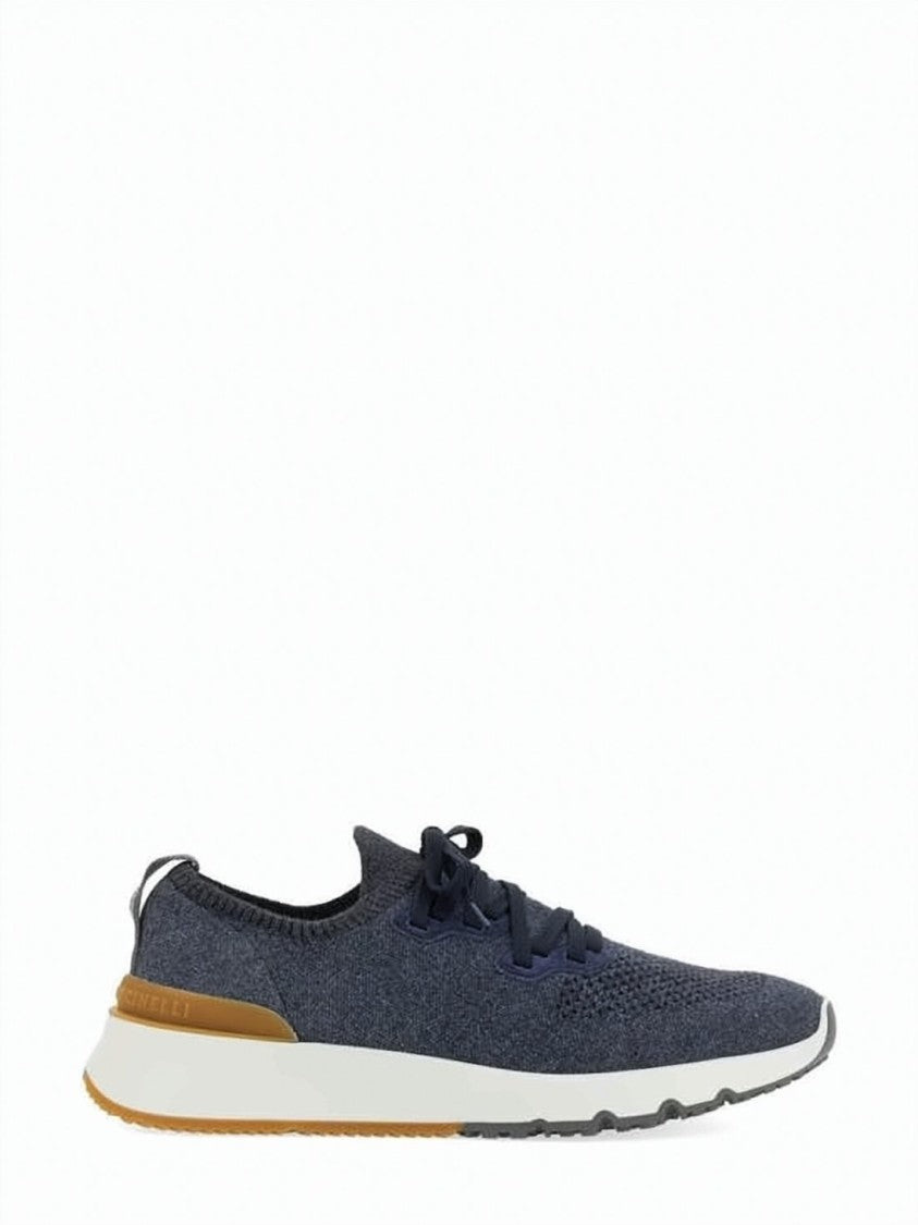 Brunello Cucinelli Deep Blue Knit Runner Sneakers With Gum Rubber Outsole