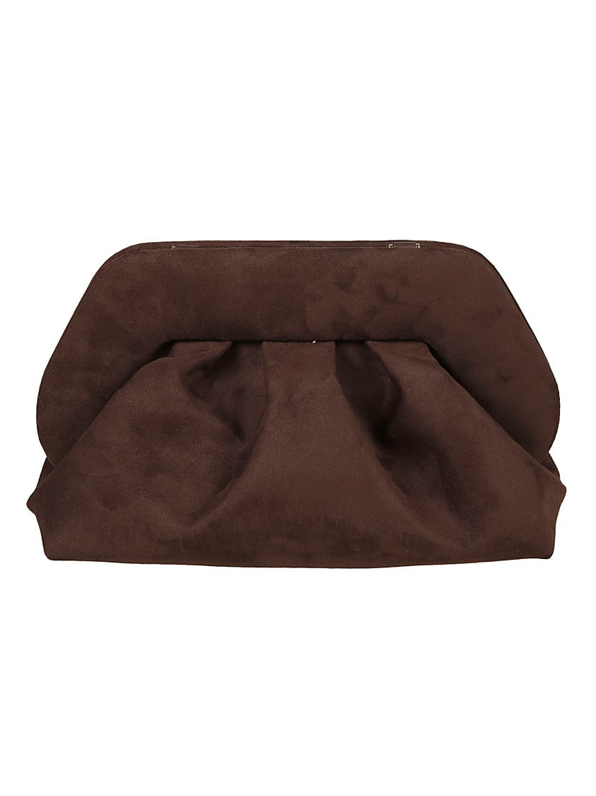 Themoirè Ruched Suede Clutch With Structured Frame