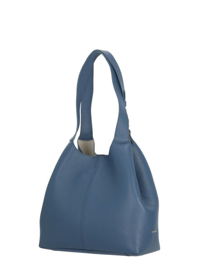 Coccinelle Structured Pebbled Leather Shoulder Bag With Contrast Logo