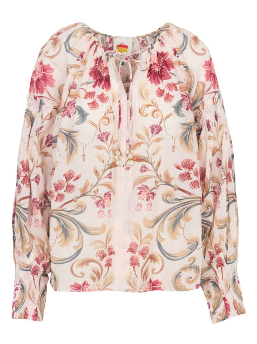 Farm Rio Multicolor Floral Print Cotton Blouse
