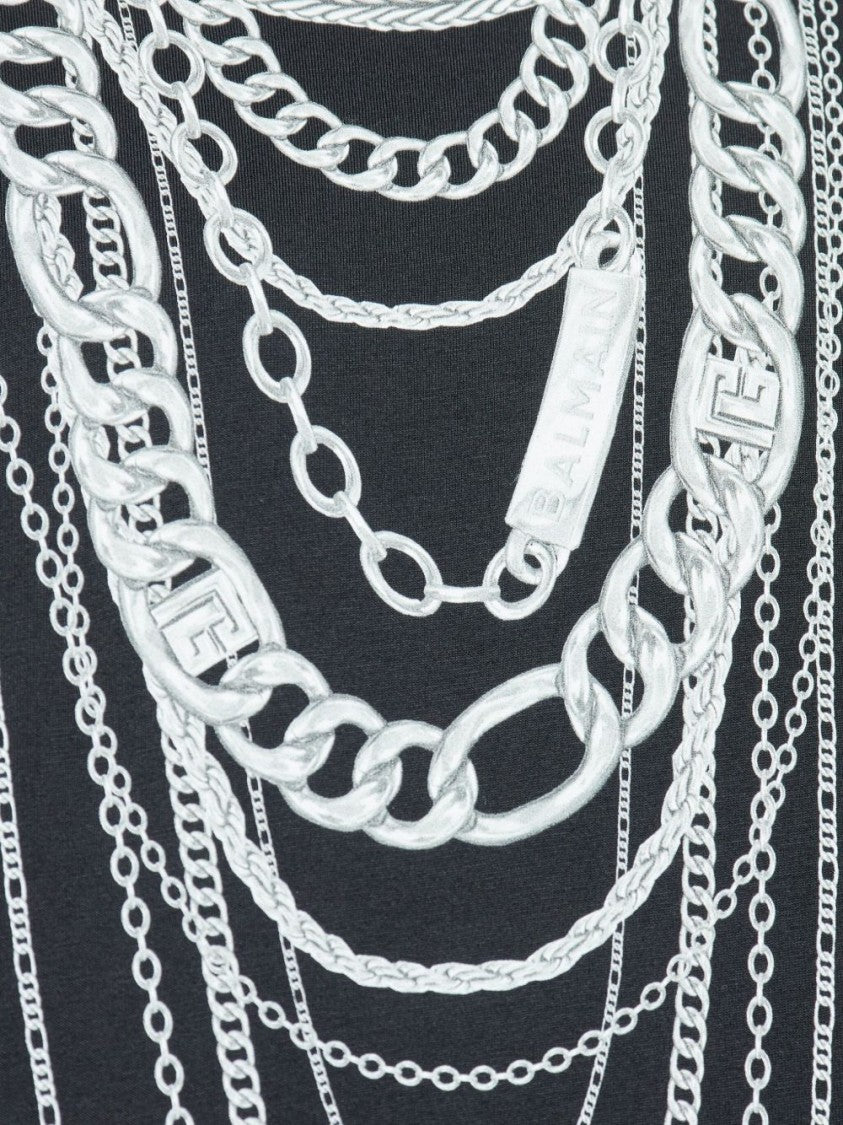 Balmain Graphic Chain Motif Black T-Shirt With Short Sleeves