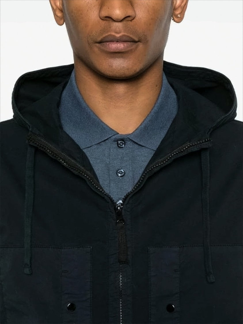 Stone Island Minimalist Black Hooded Jacket With Dual Chest Pockets