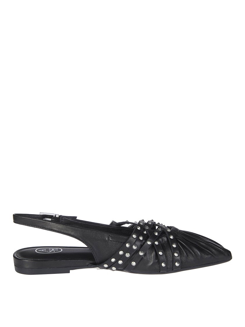 Ash Black Gathered Studded Slingback Flats
