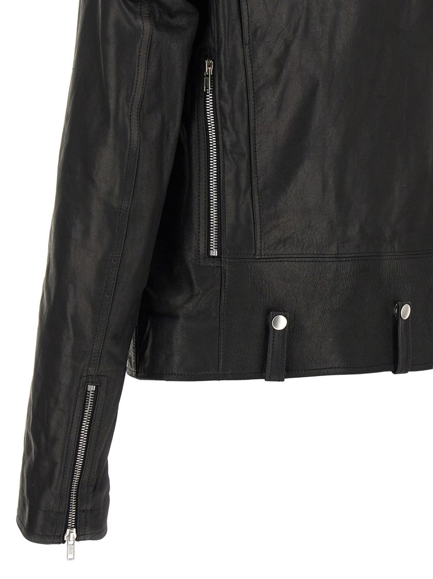 Rick Owens Asymmetric Zip Front Black Leather Jacket