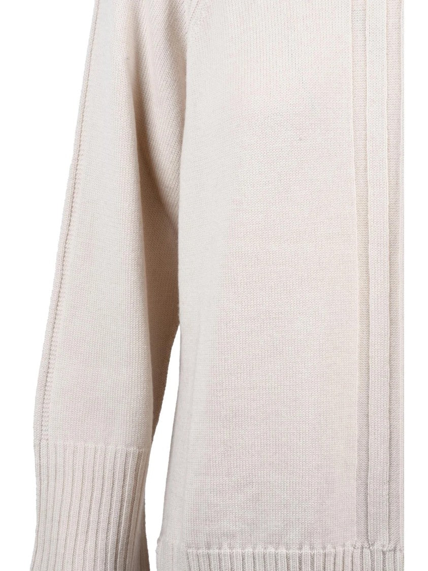 Alpha Studio Beige Turtleneck Sweater With Ribbed Detailing