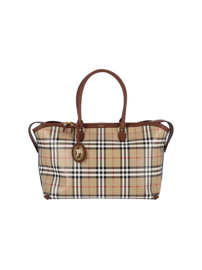 Burberry Beige Check Cotton Canvas Tote Bag