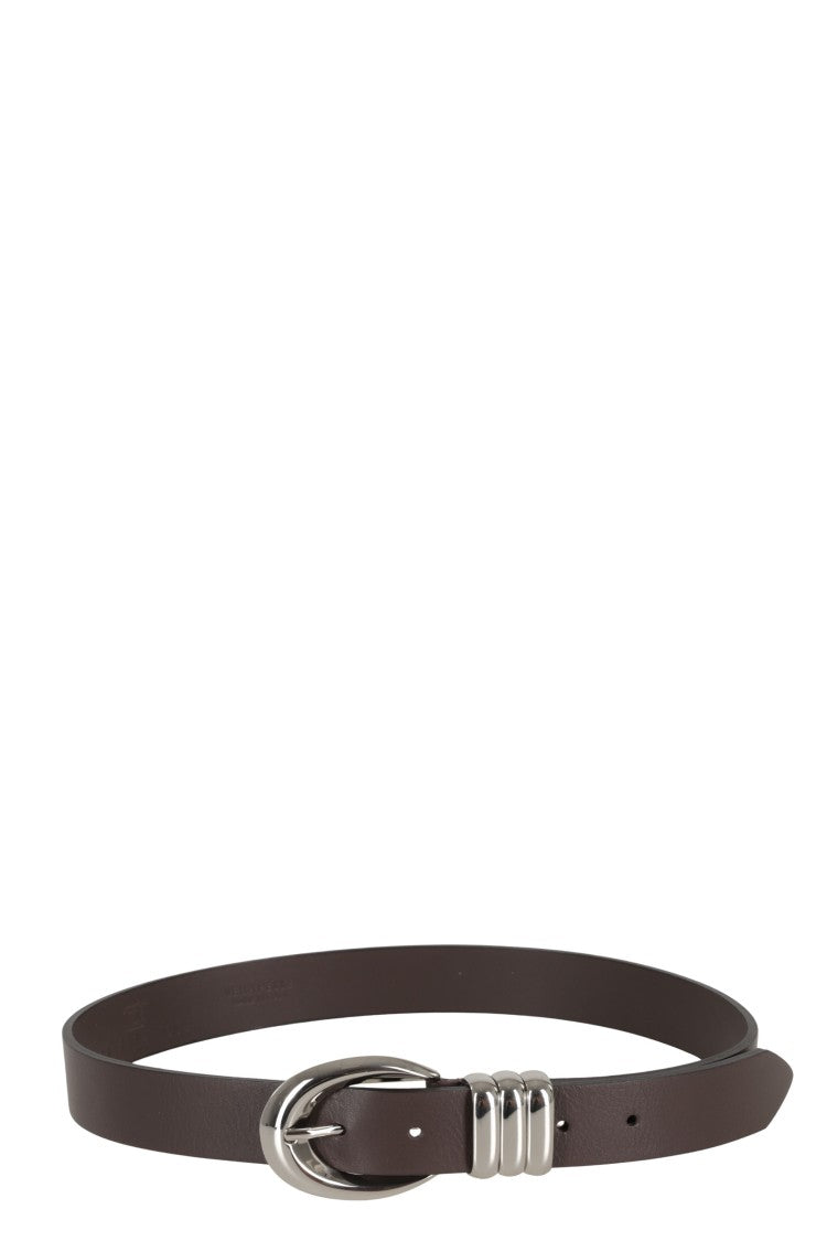 Federica Tosi Slim Brown Leather Belt With Polished Silver Buckle