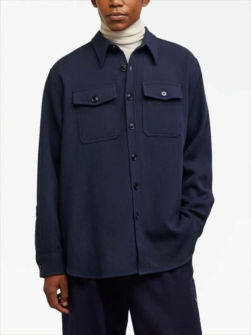 Ami Paris Structured Wool Jacket With Classic Collar