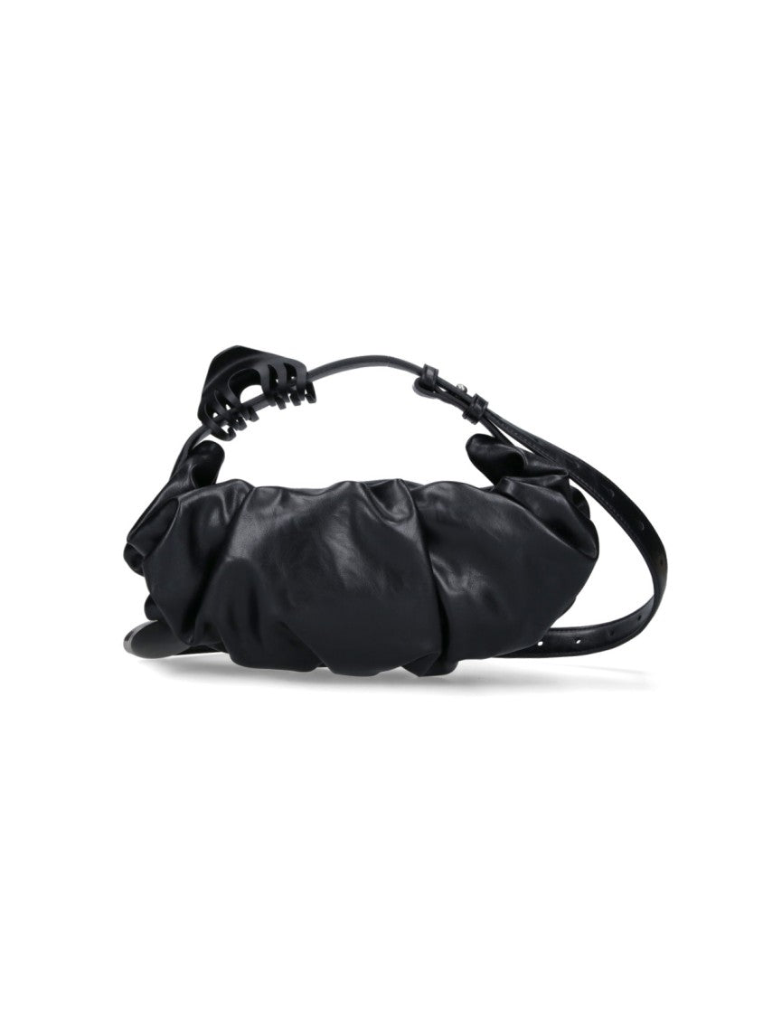 Diesel Ruched Black Fabric Shoulder Bag With Adjustable Strap