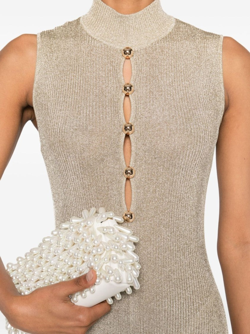 Self-Portrait Maxi Dress In Shimmering Gold Viscose Blend