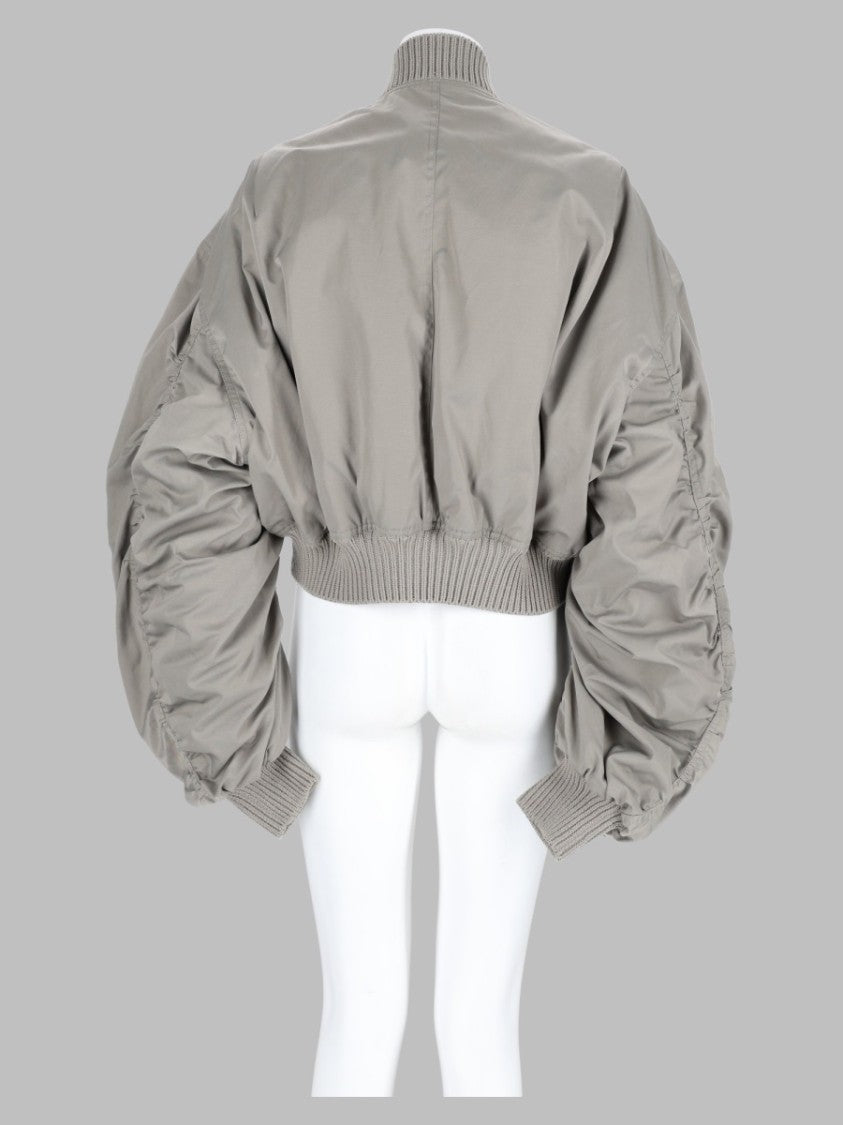 Rick Owens Cropped Bomber Jacket With Ruched Sleeves And Ribbed Details
