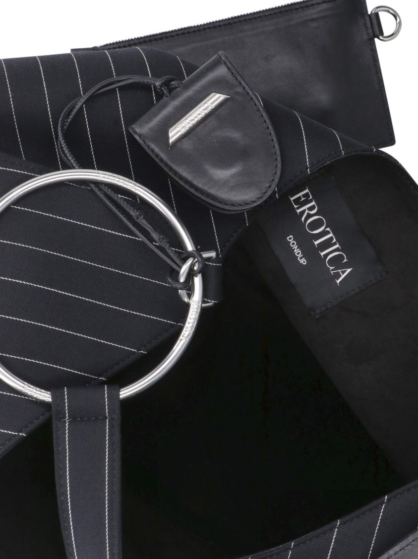 Dondup Black Gessato Wool Pinstripe Shoulder Bag