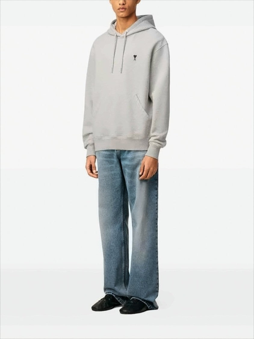 Ami Paris Soft Cotton Hoodie With Adjustable Drawstring