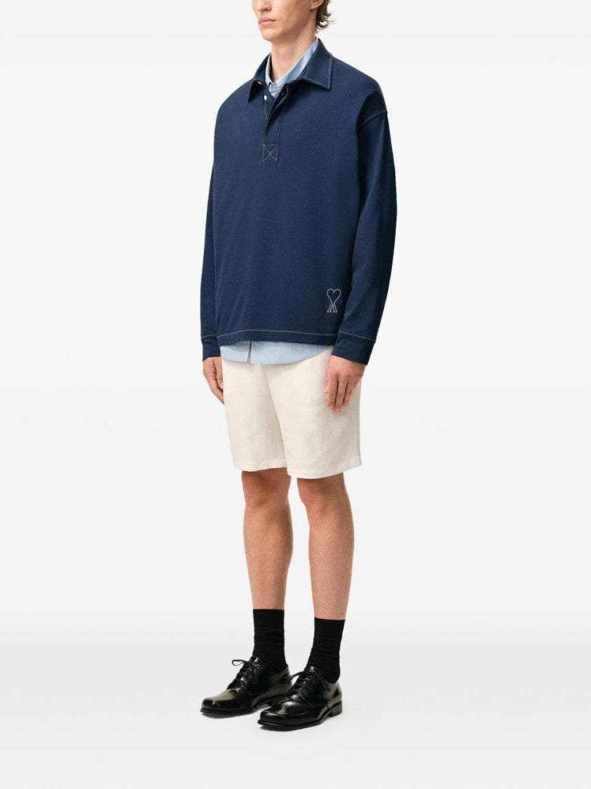 Ami Paris Ink Blue Long-Sleeve Polo Shirt
