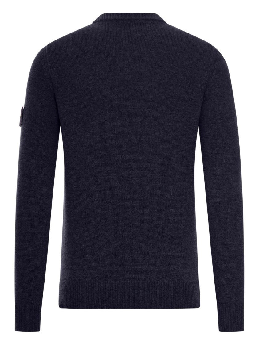 Stone Island Finely Knit Blue Sweater With Crew Neckline