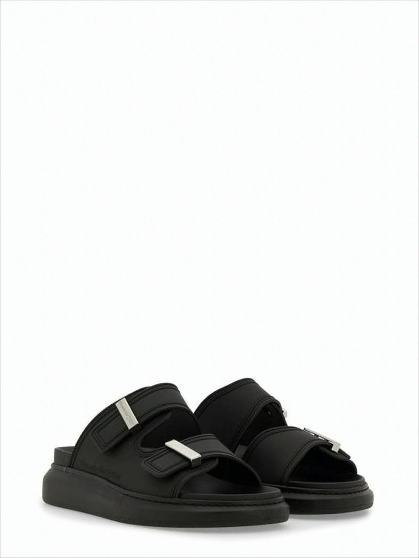 Alexander Mcqueen Black Rubber Slip-On Mules With Adjustable Straps