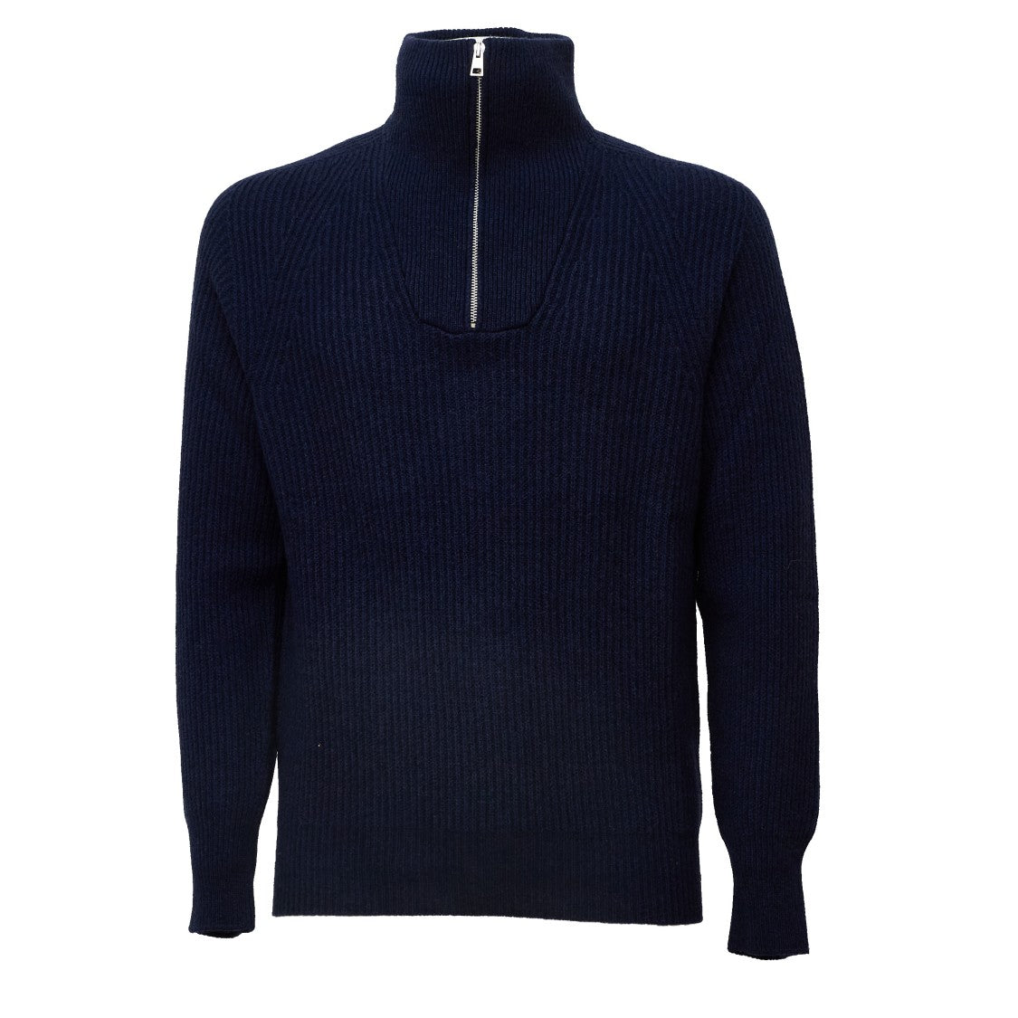 Amaranto Ribbed Knit Sweater With High Collar And Half Zipper