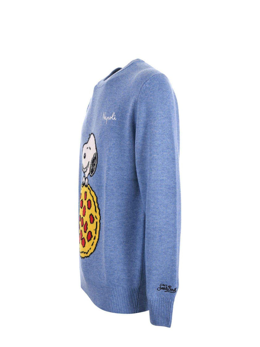 Mc2 Saint Barth Comfort-Driven Light Blue Sweater With Playful Graphic