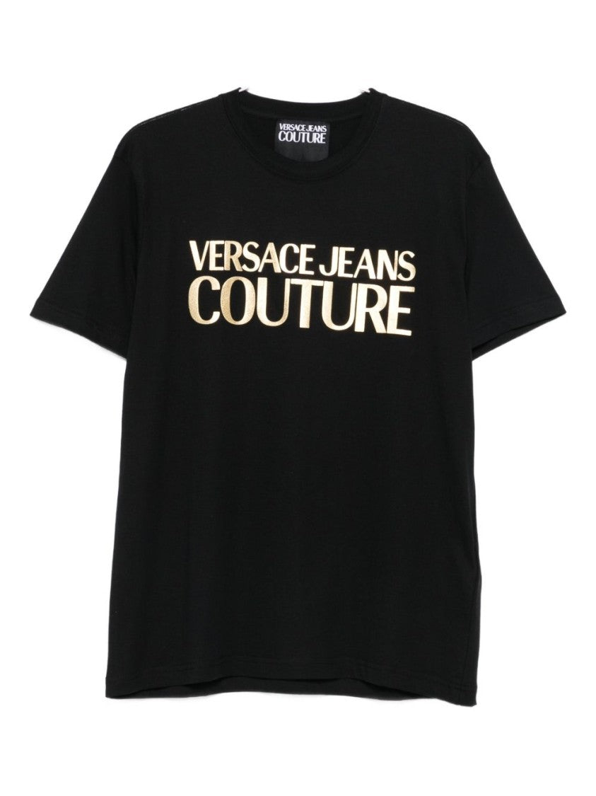Versace Jeans Couture Cotton T-Shirt With Metallic Gold Logo