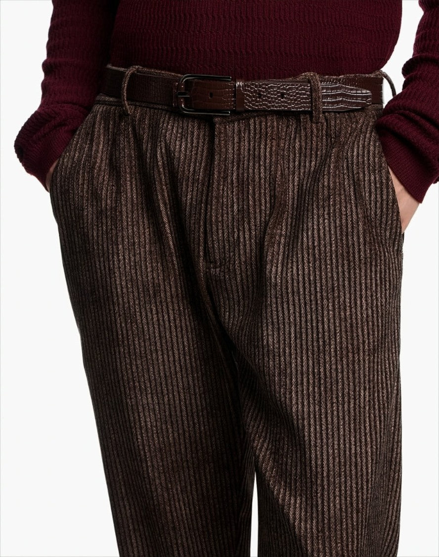 Emporio Armani Herringbone-Patterned Corduroy Trousers With Button-Details