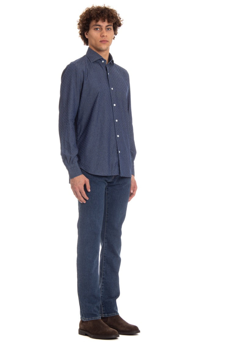 Barba Micro Pattern Denim Shirt Dandylife Line