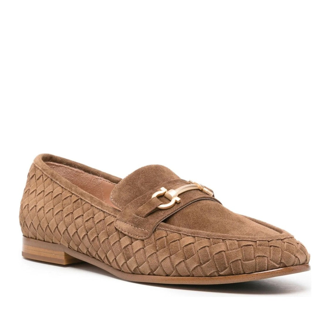Adrianna Feretti Brown Woven Metallic Horsebit Suede Loafers