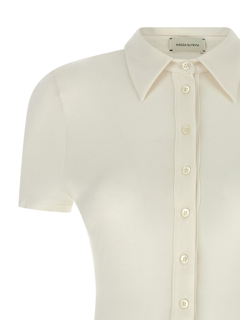 Magda Butrym '01' Viscose Polo-Style Bodysuit With Handmade Crochet Lace