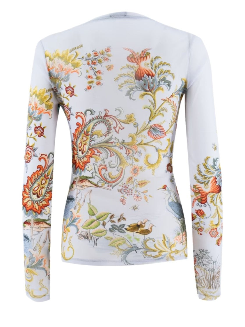 Etro Flora Fauna Printed Tulle Top