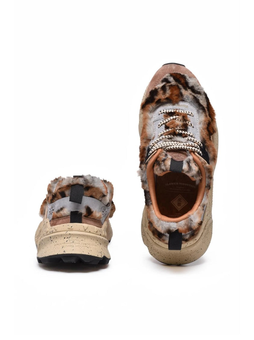 Flower Mountain Beige Leather-Blend Chunky Sneakers
