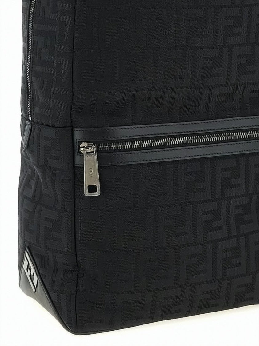 Fendi Textured Fabric Backpack With Leather Accents