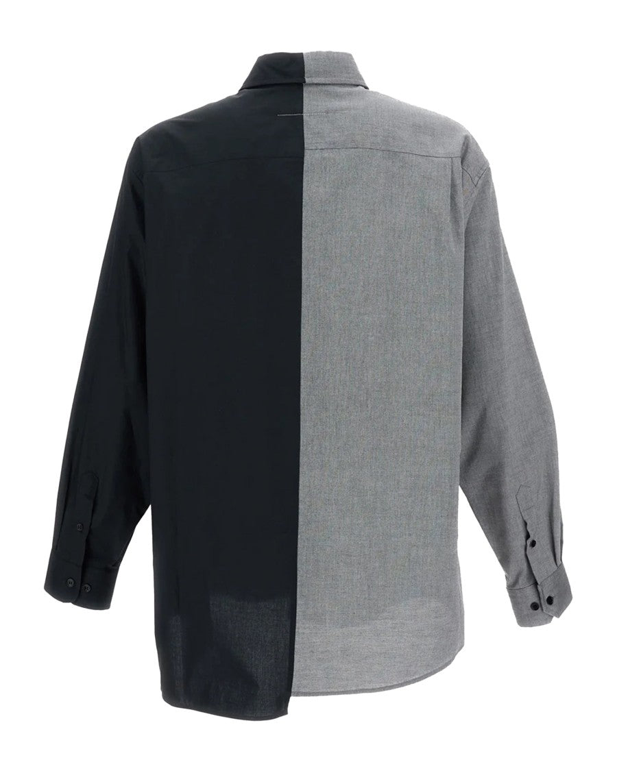 Mm6 By Maison Margiela Black Bicolor Asymmetrical Poplin Shirt