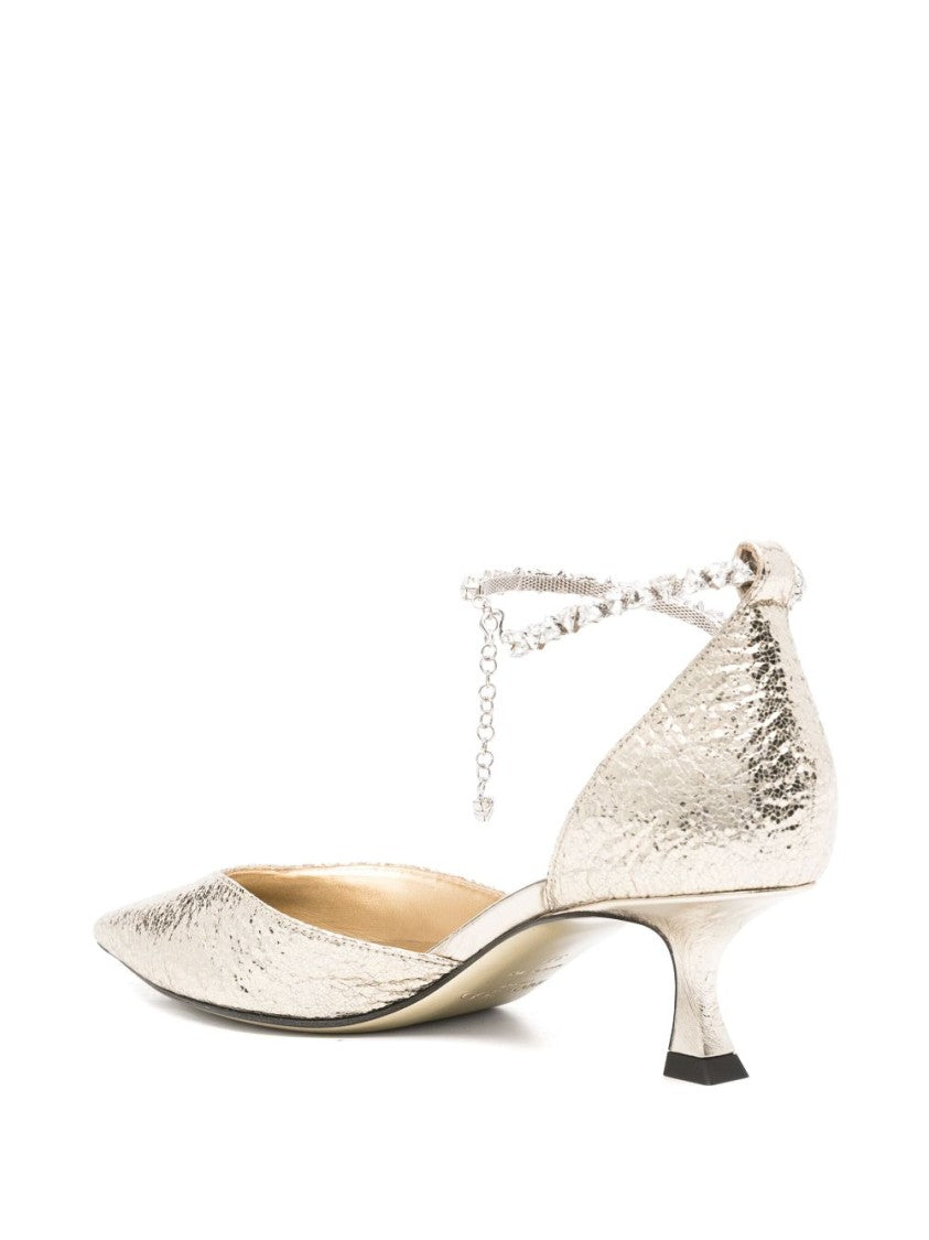 Jimmy Choo Pointed Toe Ankle Strap Heels With Embellished Detail