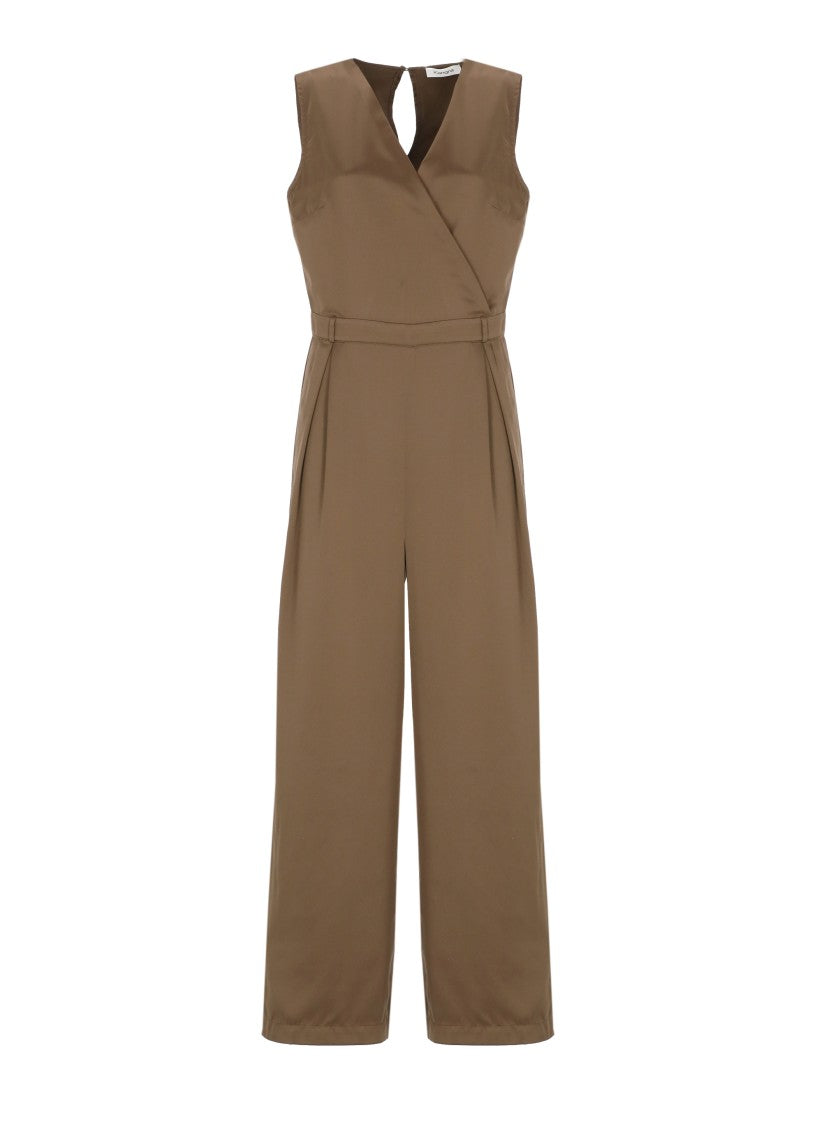 Kangra Brown Cashmere Jumpsuit With Tailored Fit And V-Neckline