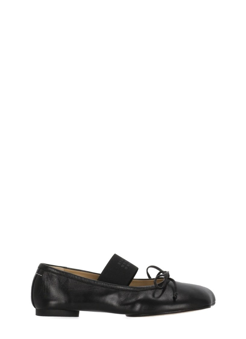 Mm6 By Maison Margiela Squared Toe Leather Ballerinas With Iconic Four Stitches